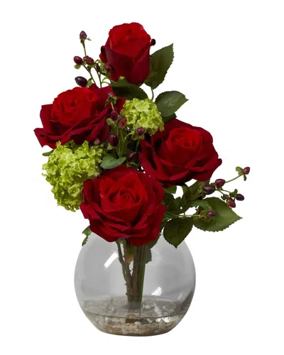Nearly Natural Rose And Hydrangea Silk Flower Arrangement In Red