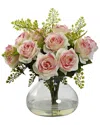 Nearly Natural Rose Arrangement With Vase In Pink