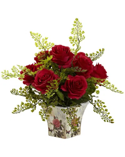 NEARLY NATURAL NEARLY NATURAL ROSE & MAIDEN HAIR FLORAL PLANTER