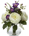Nearly Natural Discontinued  Rose And Morning Glory Arrangement With Vase In White