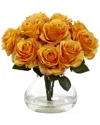 Nearly Natural Rose Arrangement With Vase In Yellow