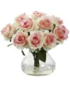 Nearly Natural Pink Rose Artificial Arrangement With Vase