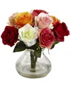 Nearly Natural Rose Arrangement With Vase