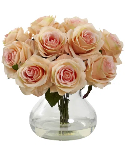 Nearly Natural Rose Arrangement With Vase