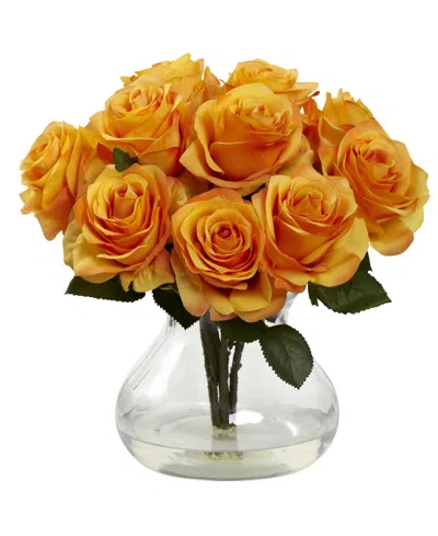 Nearly Natural Rose Arrangement W/vase In Orange,yellow