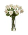 Nearly Natural Rose Artificial Arrangement In Cylinder Vase In Champagne