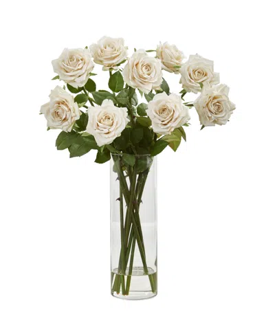 Nearly Natural Rose Artificial Arrangement In Cylinder Vase In Champagne