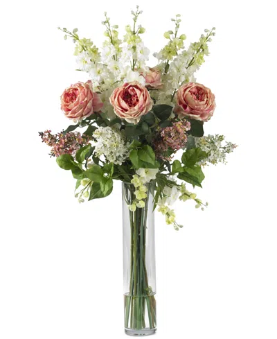 Nearly Natural Rose, Delphinium & Lilac Artificial Flower Arrangement In Pink