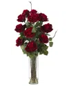 Nearly Natural Roses With Cylinder Vase Silk Flower Arrangement In Red