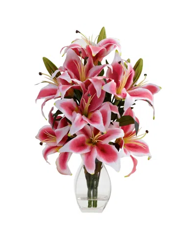 NEARLY NATURAL RUBRUM LILY W/ DECORATIVE VASE