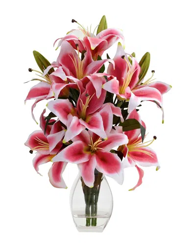 Nearly Natural Rubrum Lily With Decorative Vase In Pink
