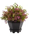 Nearly Natural Sedum & Eucalyptus Plant With Planter In Purple