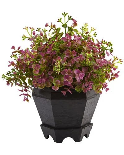 Nearly Natural Sedum & Eucalyptus Plant With Planter In Purple