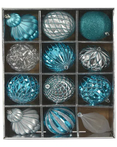 Nearly Natural Set Of 12 Lux Shatterproof Ornaments In Blue