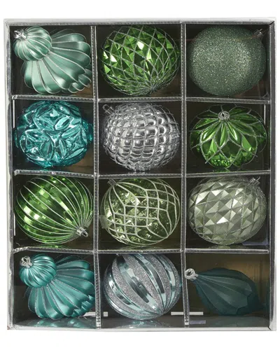 Nearly Natural Set Of 12 Lux Shatterproof Ornaments In Silver