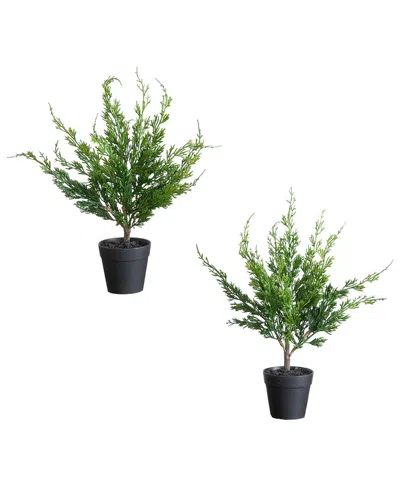 Nearly Natural Set Of 2 18in Artificial Real Touch Winter Mini Cypress Tree In Green