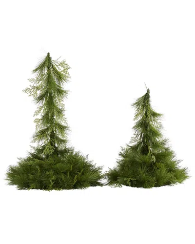 Nearly Natural Set Of 2 24in. & 36in. Table Top/hanging Artificial Christmas  Decor In Green