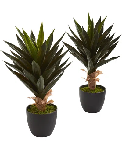 Nearly Natural Set Of 2 Agave Artificial Plants In Green