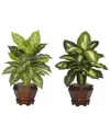 Nearly Natural Dieffenbachia W/wood Vase Silk Plant, Set Of 2