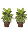 Nearly Natural Dieffenbachia W/wood Vase Silk Plant, Set Of 2