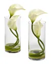Nearly Natural Double Calla Lily W/ Cylinder, Set Of 2