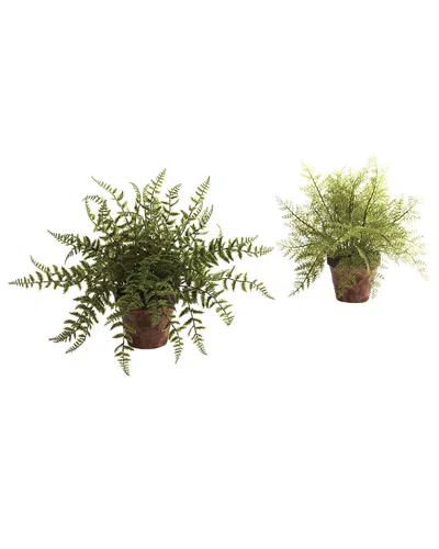 NEARLY NATURAL NEARLY NATURAL SET OF 2 FERNS WITH DECORATIVE PLANTER