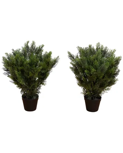 Nearly Natural Set Of 2 Indoor/outdoor Uv-resistant 2ft Artificial Cedar Trees In Green