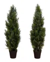 Nearly Natural Set Of 2 Indoor/outdoor Uv-resistant 3ft Artificial Cedar Pine Trees In Green