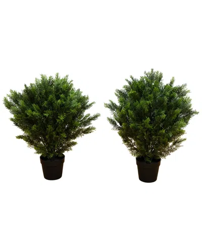Nearly Natural Set Of 2 Indoor/outdoor Uv-resistant 3ft Artificial Cedar Trees In Green