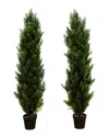 Nearly Natural Set Of 2 Indoor/outdoor Uv-resistant 4ft Artificial Topiary Cedar Trees In Green