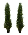 Nearly Natural Set Of 2 Indoor/outdoor Uv-resistant 5ft Artificial Topiary Cedar Trees In Green
