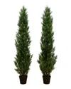 Nearly Natural Set Of 2 Indoor/outdoor Uv-resistant 5ft Artificial Topiary Cedar Trees In Green