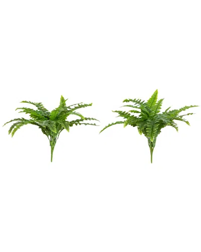 Nearly Natural Set Of 2 Indoor/outdoor Uv-resistant Artificial Boston Ferns In Green
