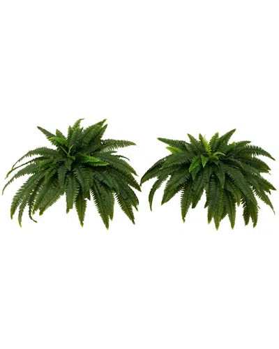 Nearly Natural Set Of 2 Indoor/outdoor Uv-resistant Artificial Boston Ferns In Green