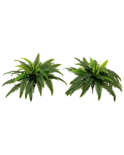 Nearly Natural Set Of 2 Indoor/outdoor Uv-resistant Artificial Boston Ferns In Green