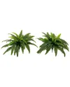 Nearly Natural Set Of 2 Indoor/outdoor Uv-resistant Artificial Boston Ferns In Green