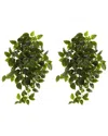 Nearly Natural Set Of 2 Indoor/outdoor Uv-resistant Artificial Philodendron Hanging Plants In Green