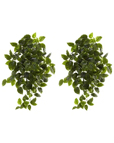 NEARLY NATURAL NEARLY NATURAL SET OF 2 INDOOR/OUTDOOR UV-RESISTANT ARTIFICIAL POTHOS HANGING PLANTS