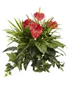 Nearly Natural Set Of 2 Mixed Anthurium Artificial Plants In Red