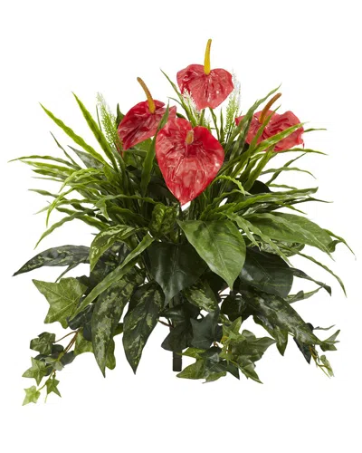 Nearly Natural Set Of 2 Mixed Anthurium Artificial Plants In Red