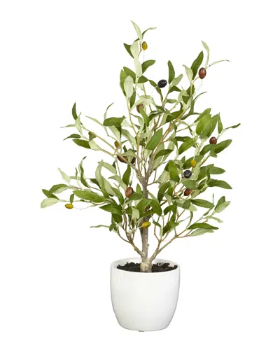 Nearly Natural Set Of 2 Olive Silk Tree With Vase In Green