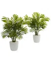 Nearly Natural Set Of 2 Palms Artificial Plants N White Planter In Green