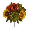 Nearly Natural Set Of 2 Peony Sunflower Artificial Flowers In Multi