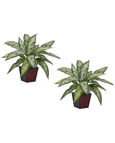 Nearly Natural Set Of 2 Queen Silk Plants In Green