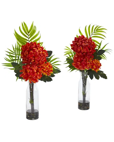 Nearly Natural Set Of 2 Tropical Mum Artificial Arrangements In Orange