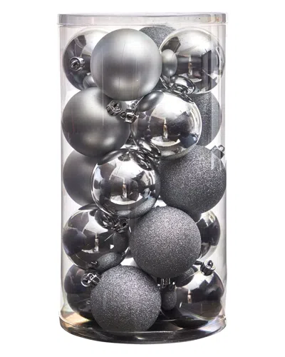 Nearly Natural Set Of 20 Shatterproof Christmas Tree Ornaments In Silver