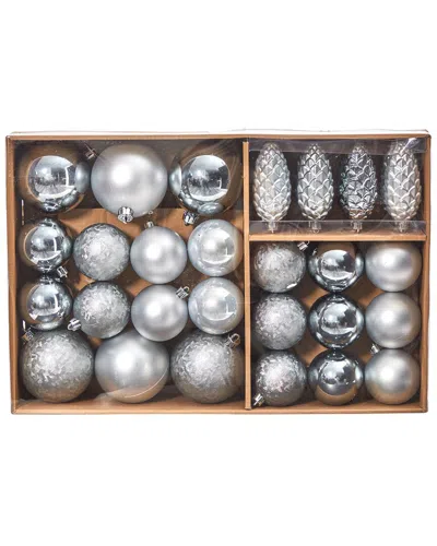 Nearly Natural Set Of 23 Lux Shatterproof Ornaments In Silver