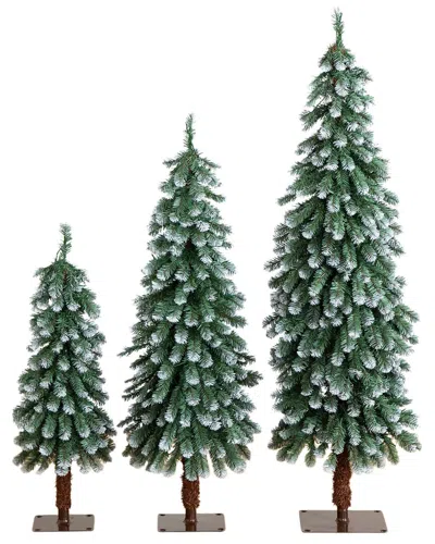 Nearly Natural Set Of 3 3ft. 4ft. 5ft. Pre-lit Frosted Artificial Christmas  Tree In Green