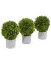 Nearly Natural Set Of 3 Boxwood Artificial Mini Topiaries In Green