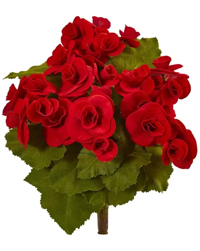 Nearly Natural Set Of 4 11in Begonia Bush Artificial Flower In Red
